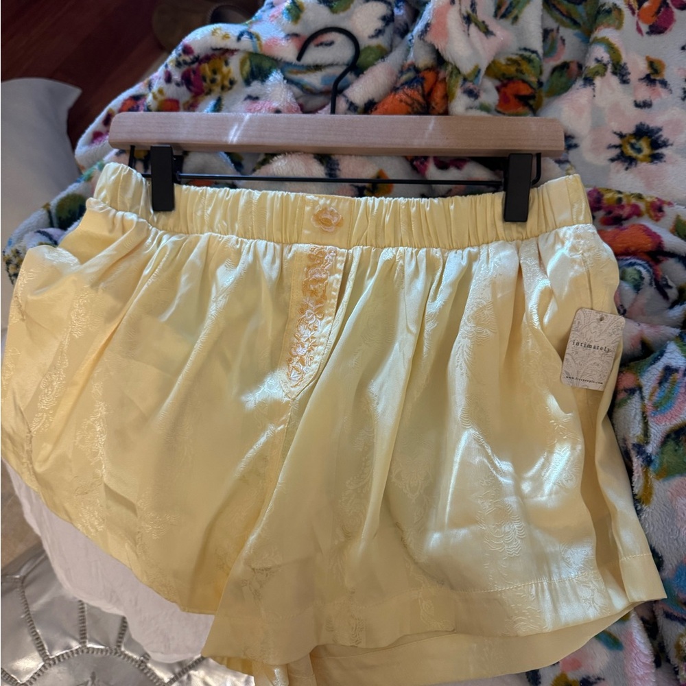 Free People Yellow satin boxer short